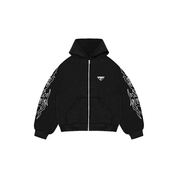 Zetaerre Tribal Zip Hoodie Black